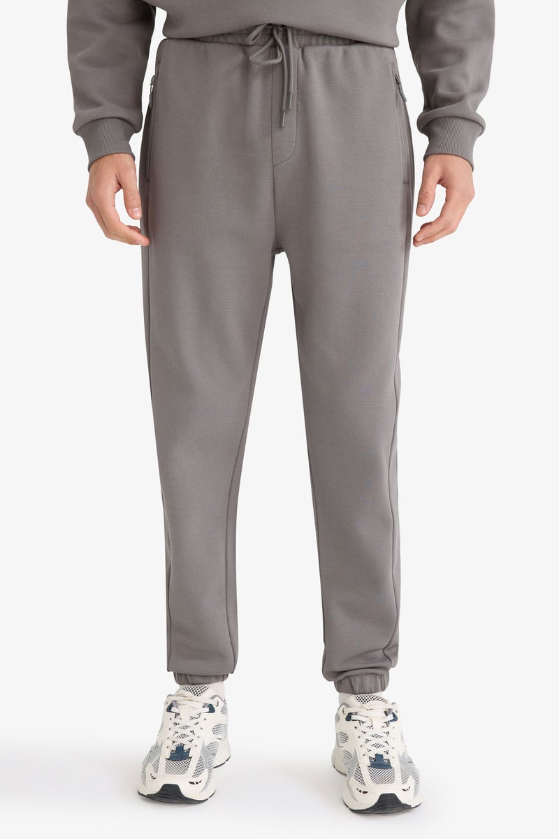DeFacto Grey Man Slim Fit Zippered Pocket Pique Sweatpants Casual - Image 4